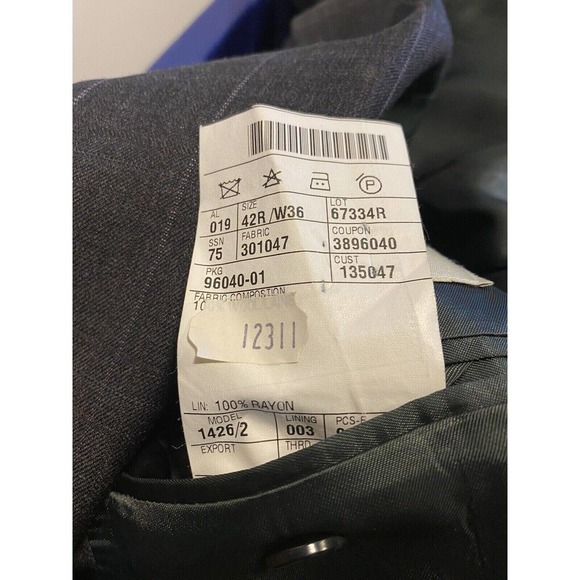 Joseph Abboud Men’s Suit Coat Blazer Two Button Charcoal Gray Wool Blend 42R W36 - Picture 8 of 8